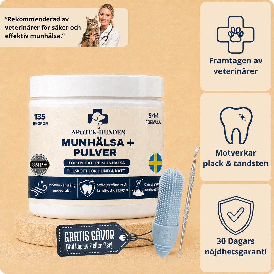 Munhälsa+ Pulver med gratis tandvårdskit — framtagen av veterinärer